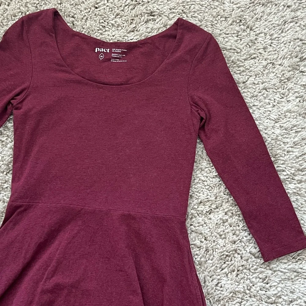 Pact Cranberry Red Cotton Dress, Size XS, EUC - Picture 3 of 5